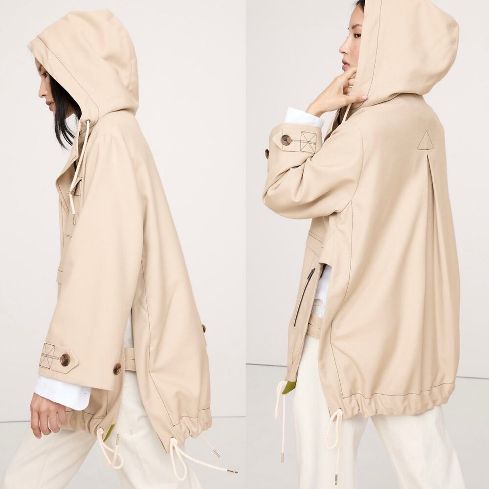 Banana Republic Oversized Utility Twill Pullover Jacket Beige Green Size Medium - Picture 3 of 14